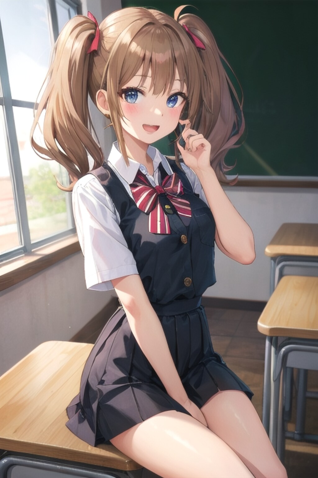 机に座る女の子4