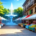 背景　噴水のある市場 2枚目