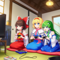 東方　霊夢　魔理沙　早苗　アリス　テレビゲームをしている 2枚目