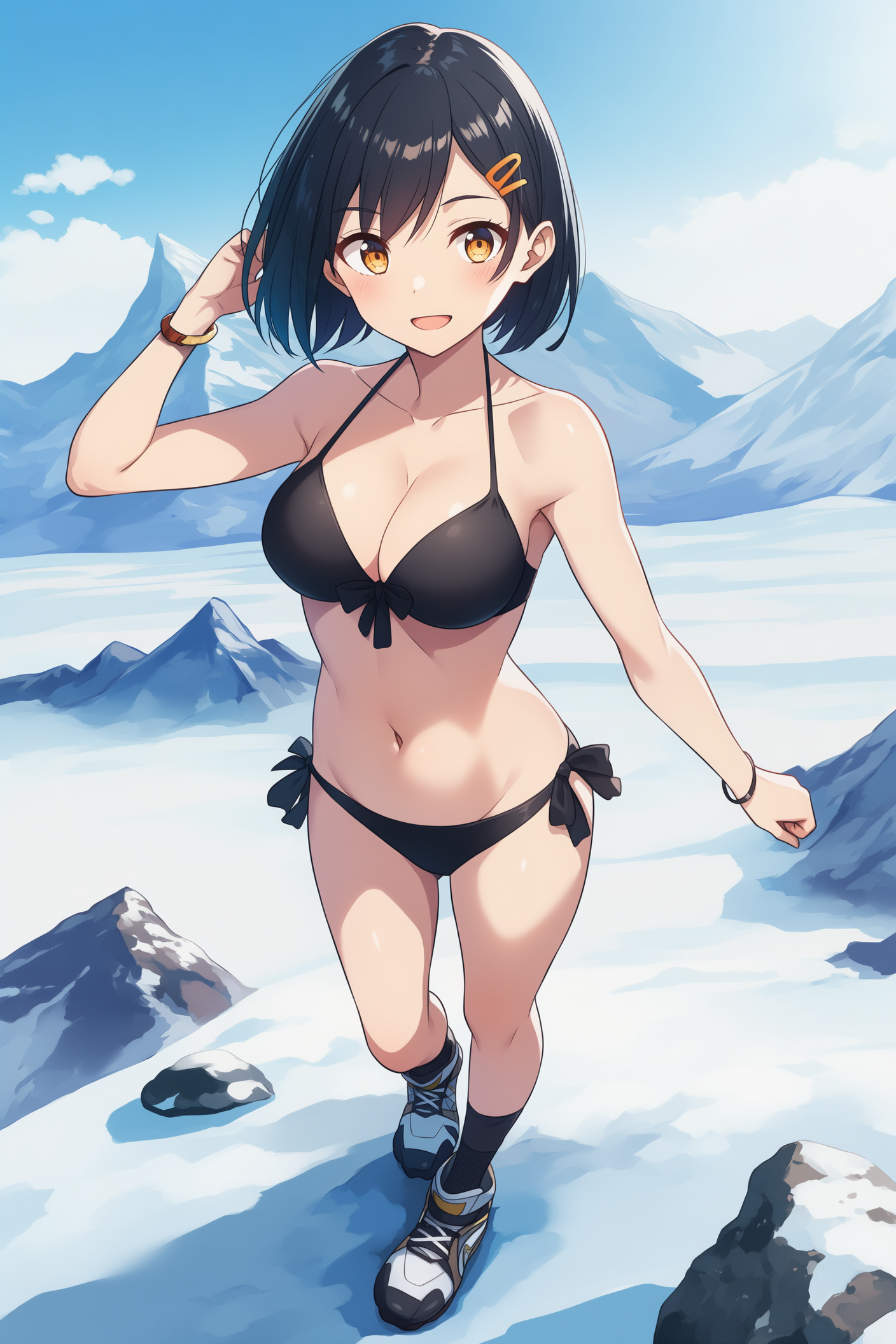 黒ビキニ+靴で雪山