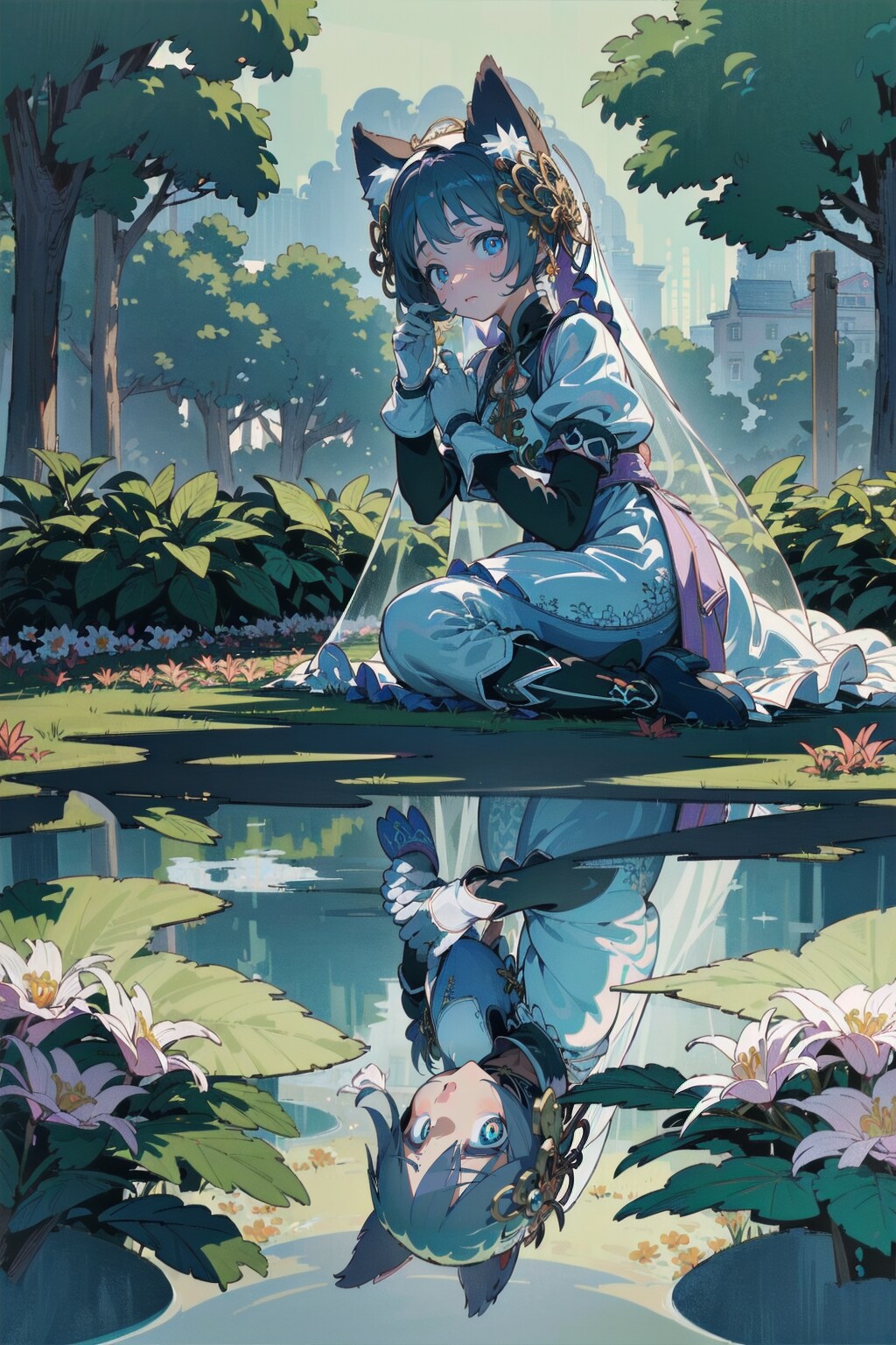 お花の庭園とケモミミ魔法少女