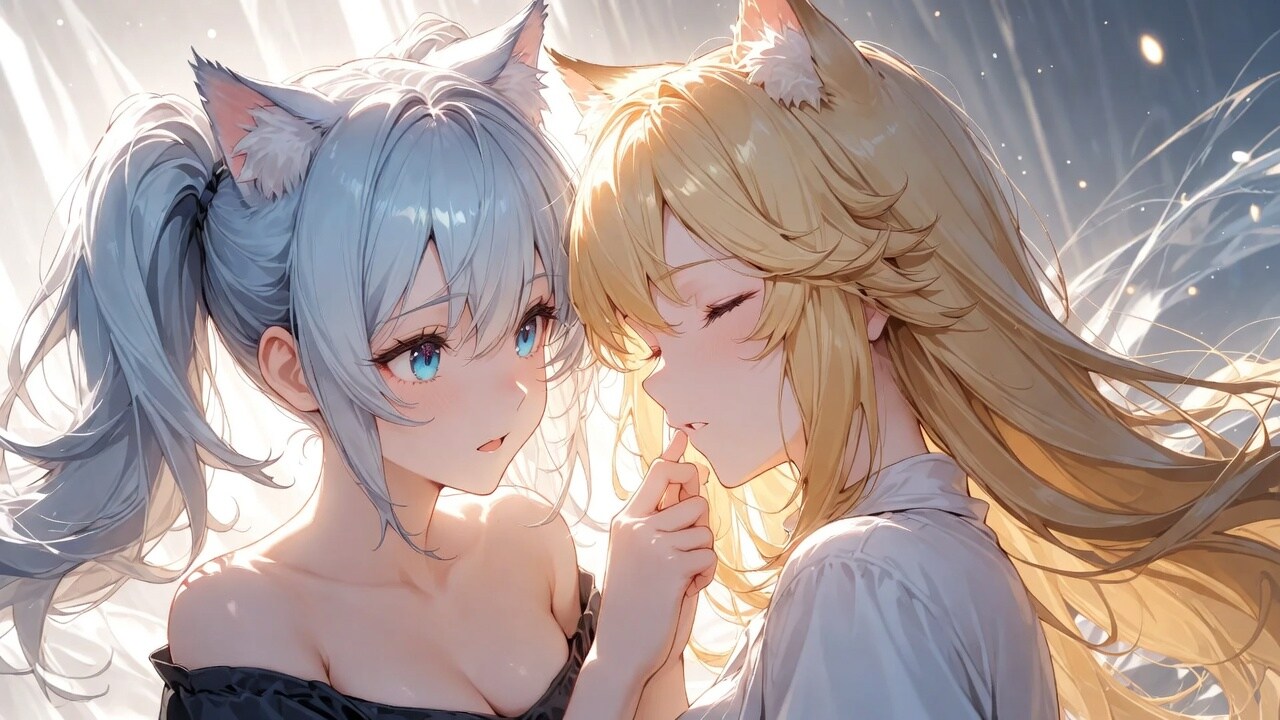 じゃれあう猫娘