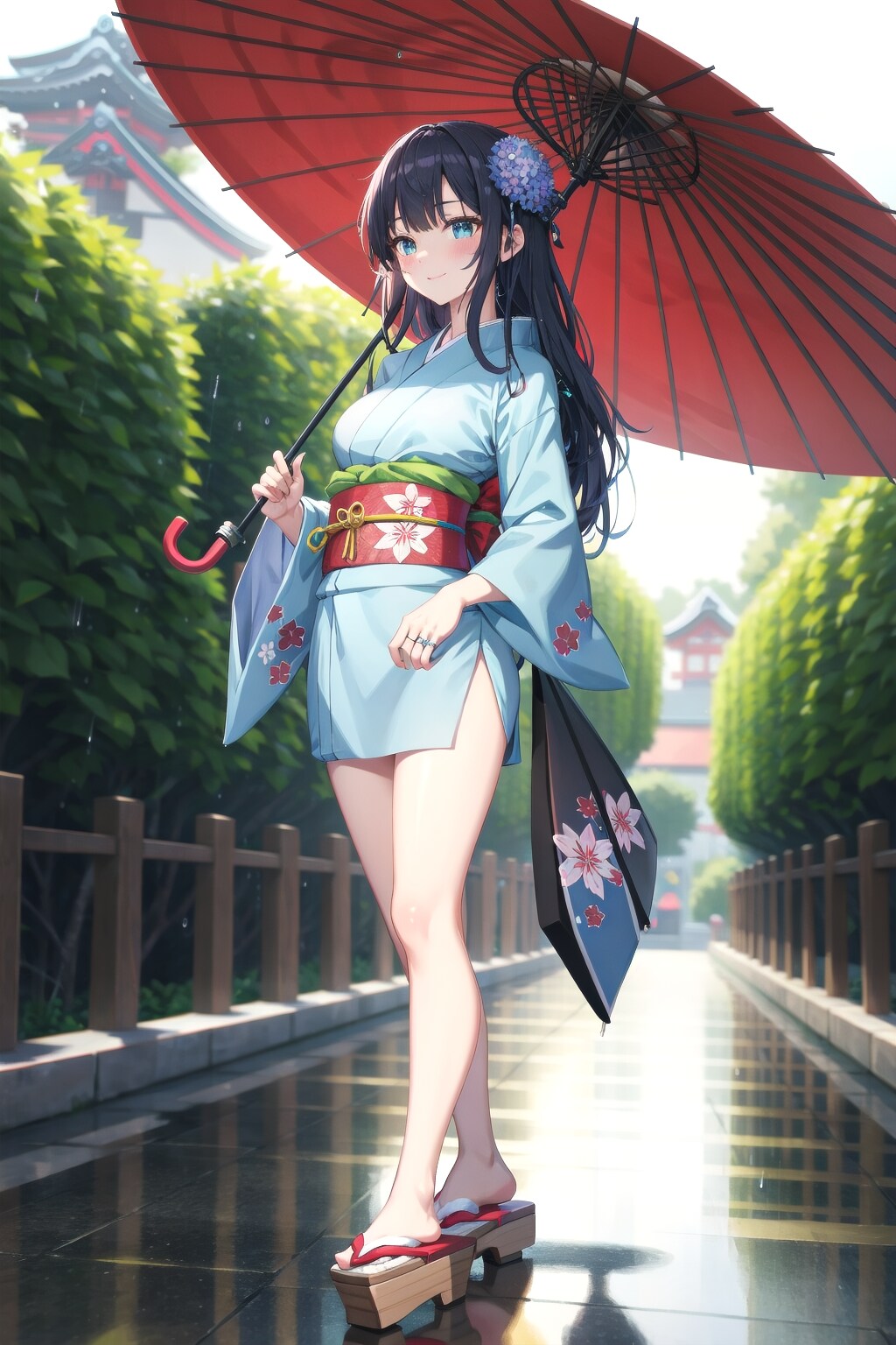 雨と傘と着物