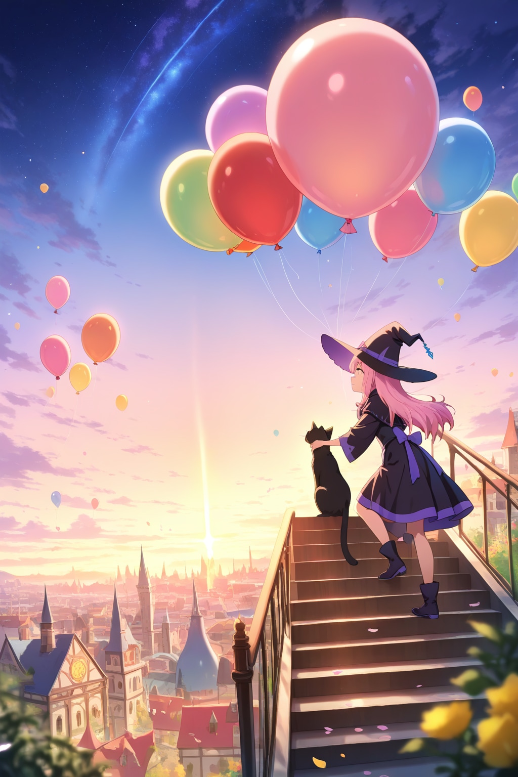 魔女と黒猫と風船 | の人気AIイラスト・グラビア