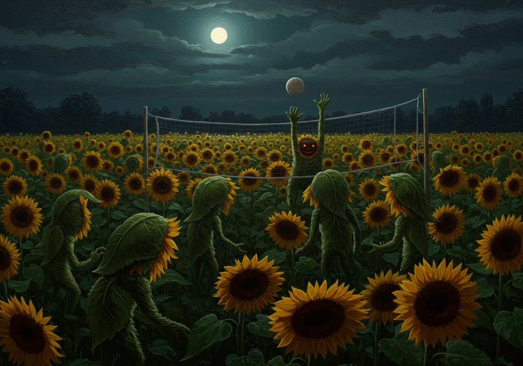 夜のヒマワリ畑