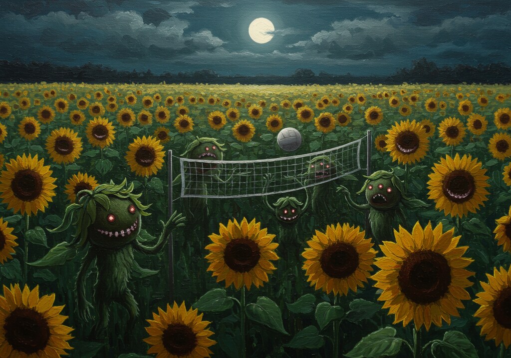 夜のヒマワリ畑