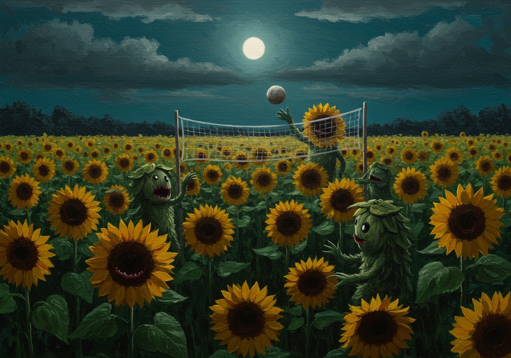 夜のヒマワリ畑