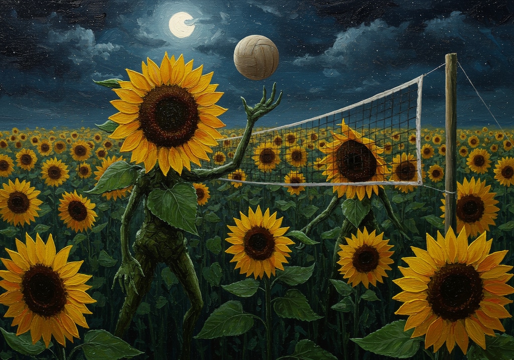 夜のヒマワリ畑