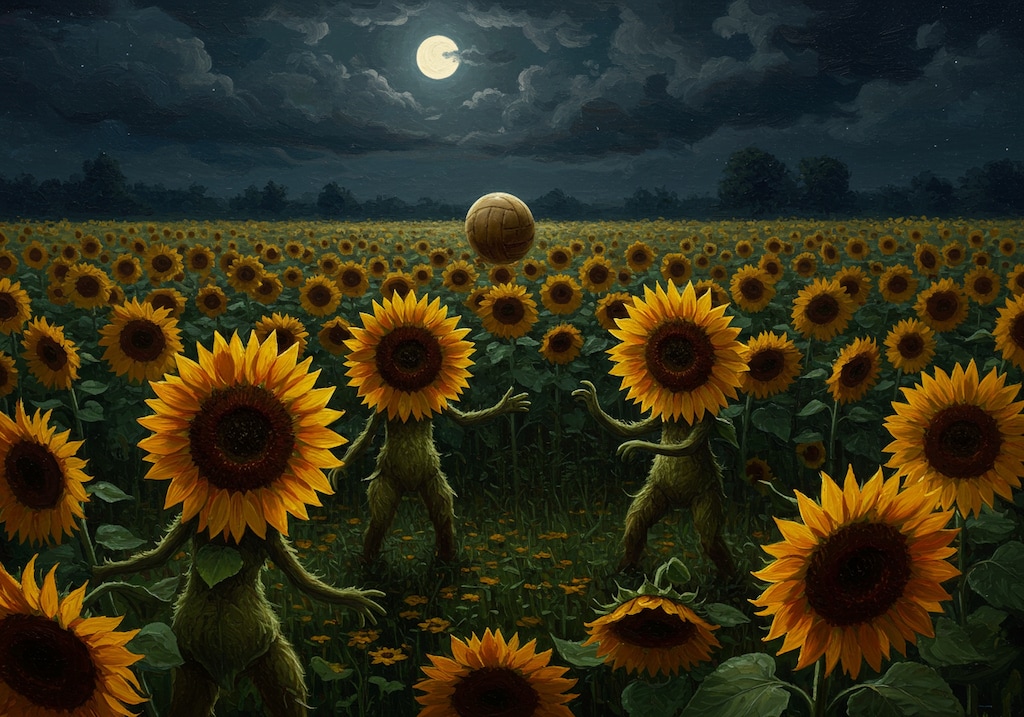 夜のヒマワリ畑