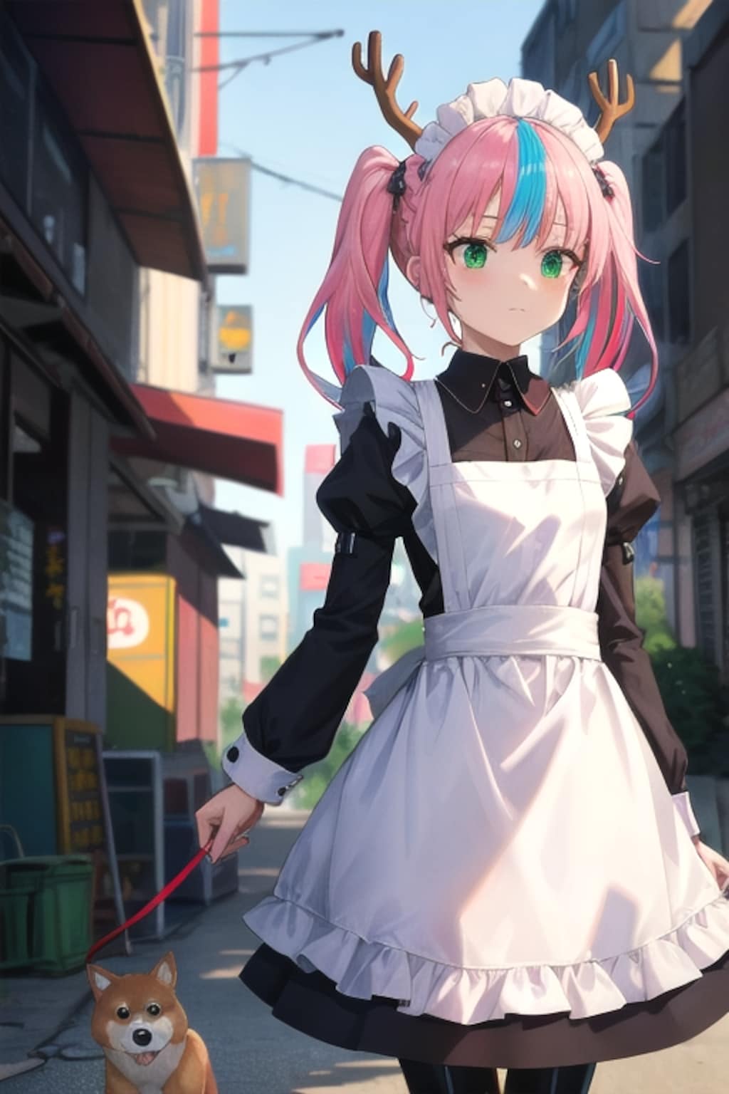 犬の散歩するメイドロボ