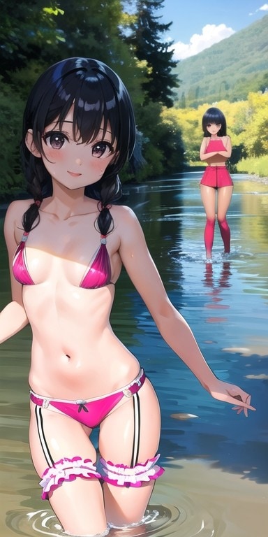 初めての川遊び②（友達の女の子、友達のお母さん、友達のお姉ちゃん、友達の妹）（12 shot）