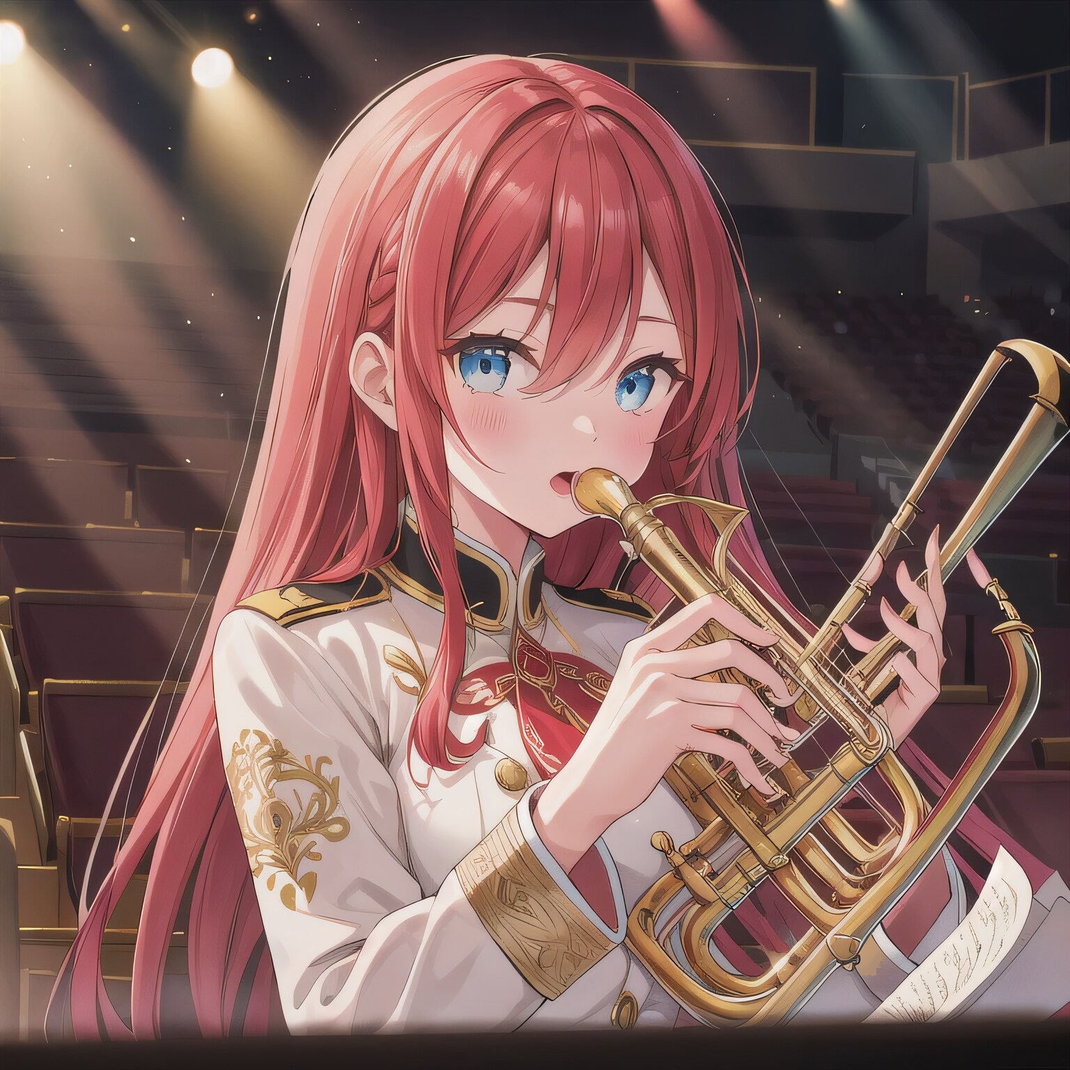 赤髪ロングでブラスバンドの少女２ | の人気AIイラスト・グラビア