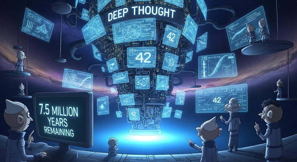 "生命、宇宙、そして万物についての究極の疑問の答え"に関する計算過程とどれくらいかかるか