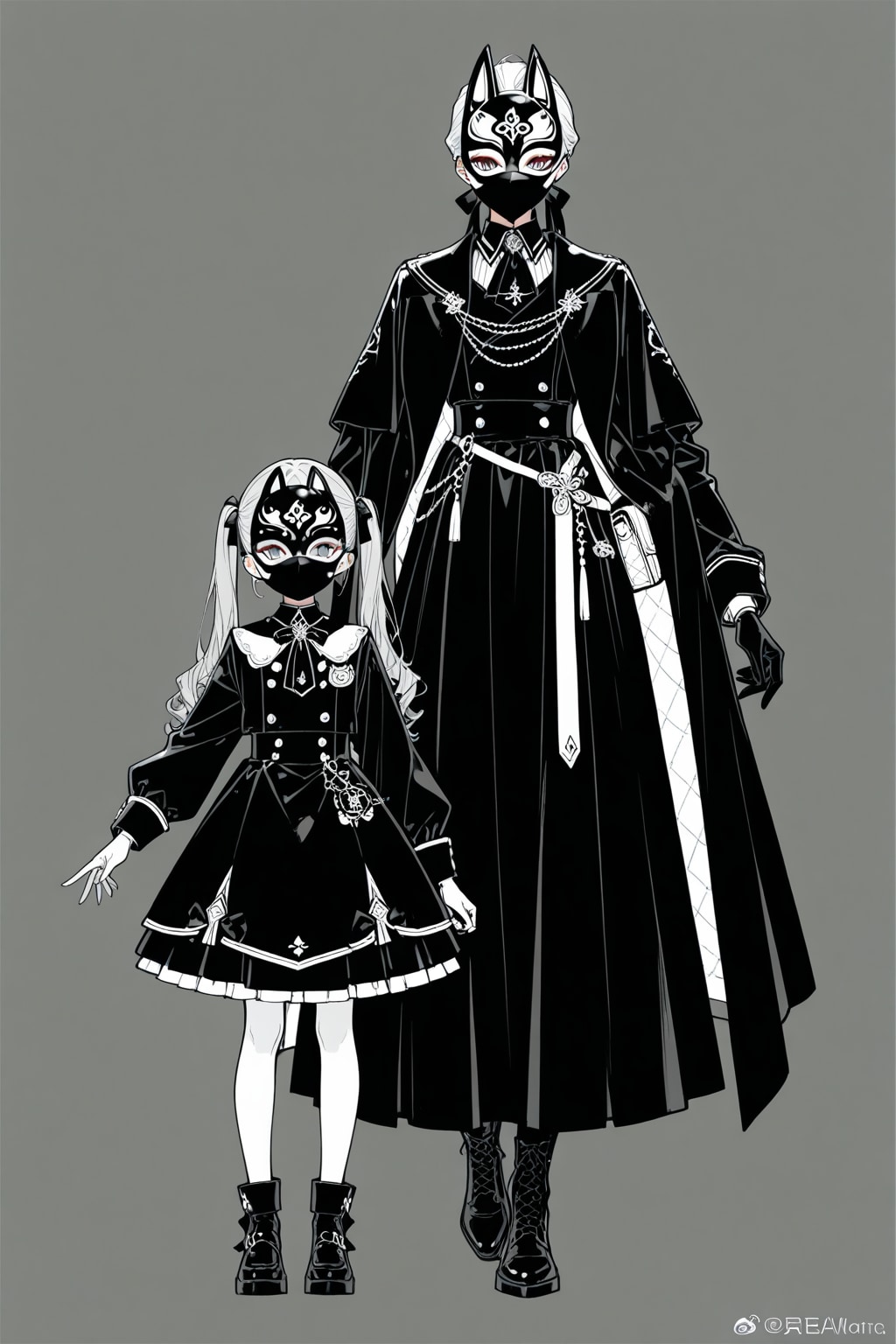 フルフェイスマスクを着けた母娘