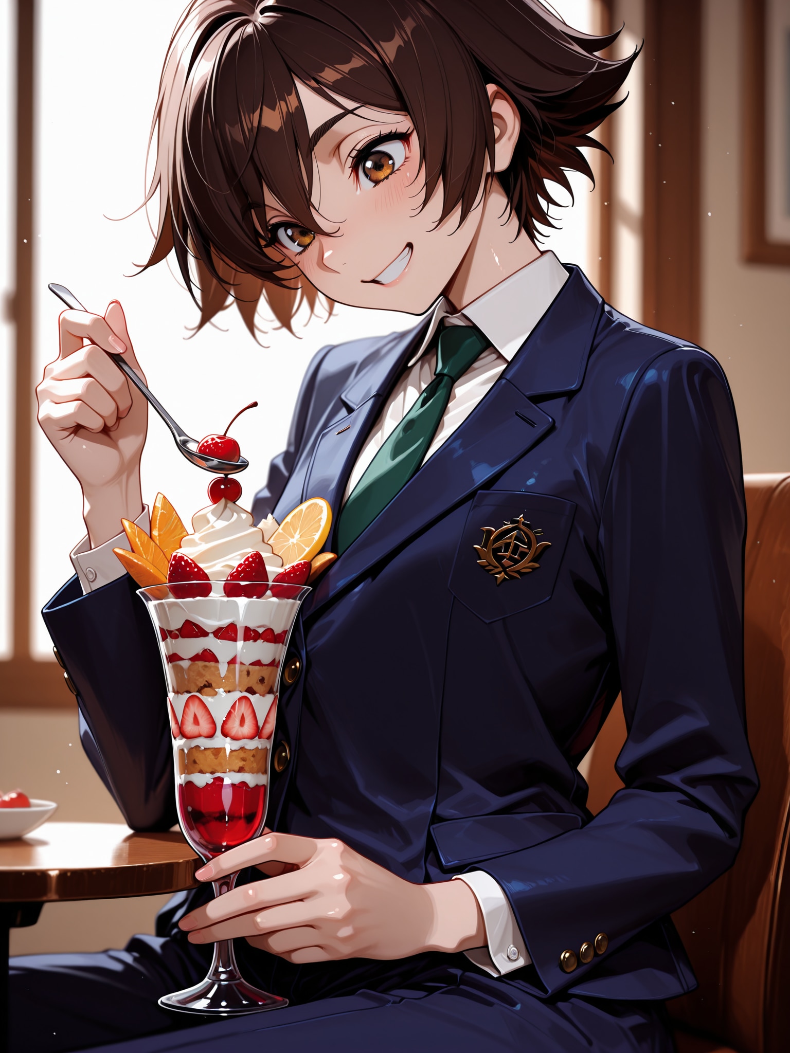 パフェを食べて喜ぶ玲