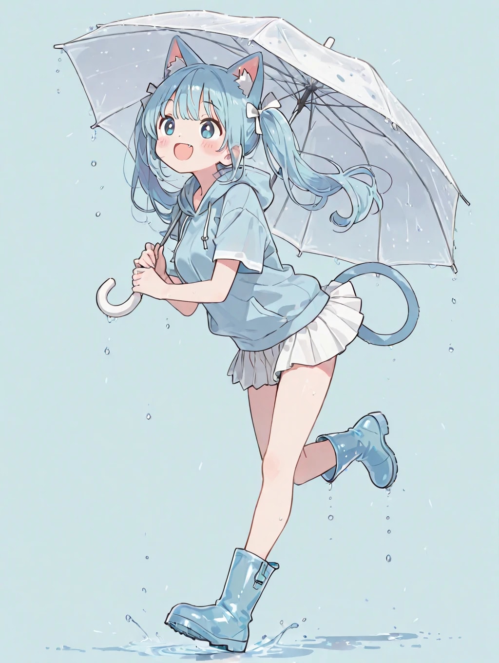 雨の中の青猫ちゃん