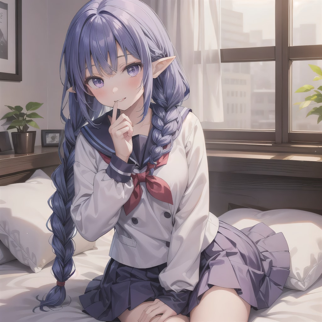 紫髪ロングで寝室の少女４