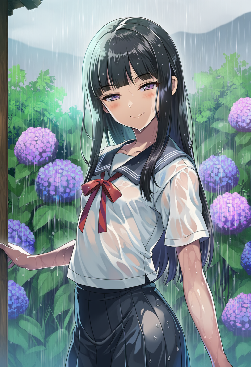 梅雨と紫陽花と濡少女