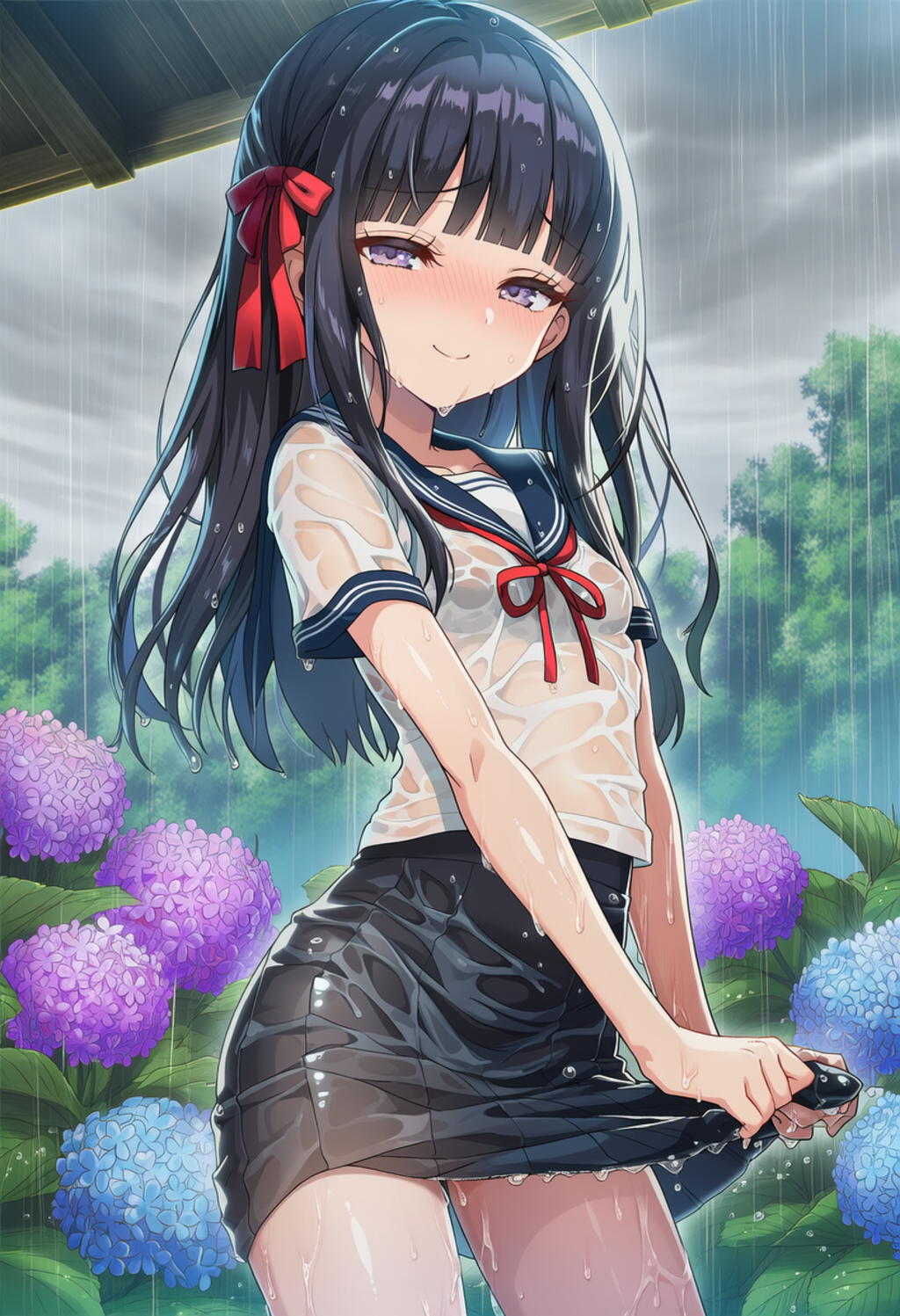 梅雨と紫陽花と濡少女