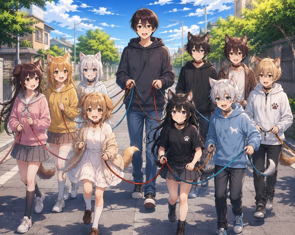 擬人化した犬たちとの散歩