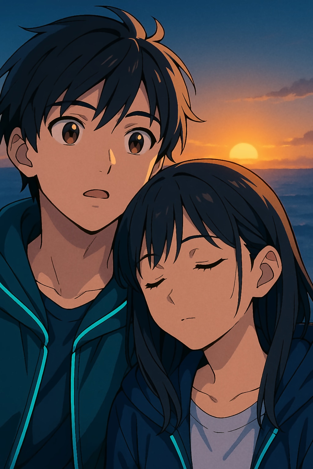 若い男女と夜明け