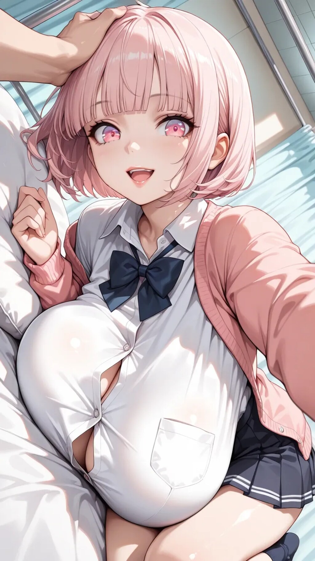 一人称視点で添い寝する巨乳JKと