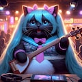 油絵ファンタジー、初音ミクのコスプレした黒猫ユーチューバー 3枚目