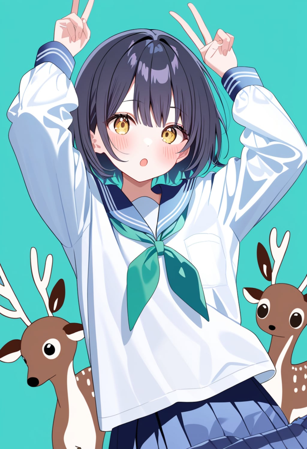 鹿と女子学生