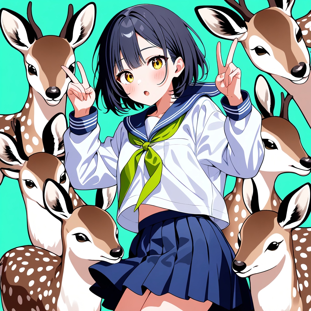 鹿と女子学生