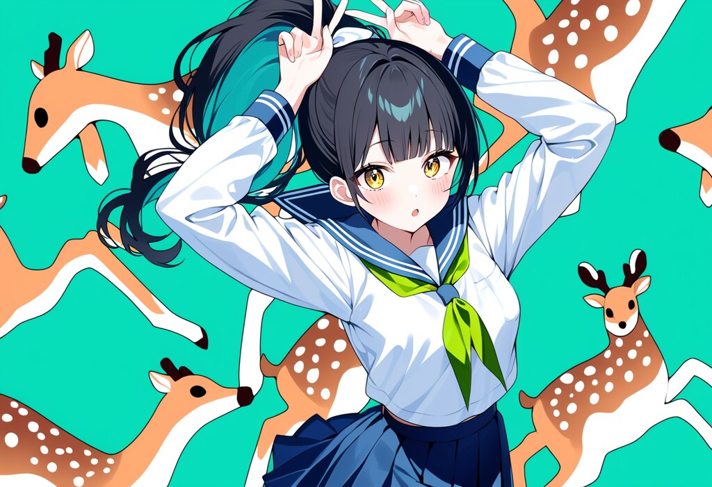 鹿と女子学生