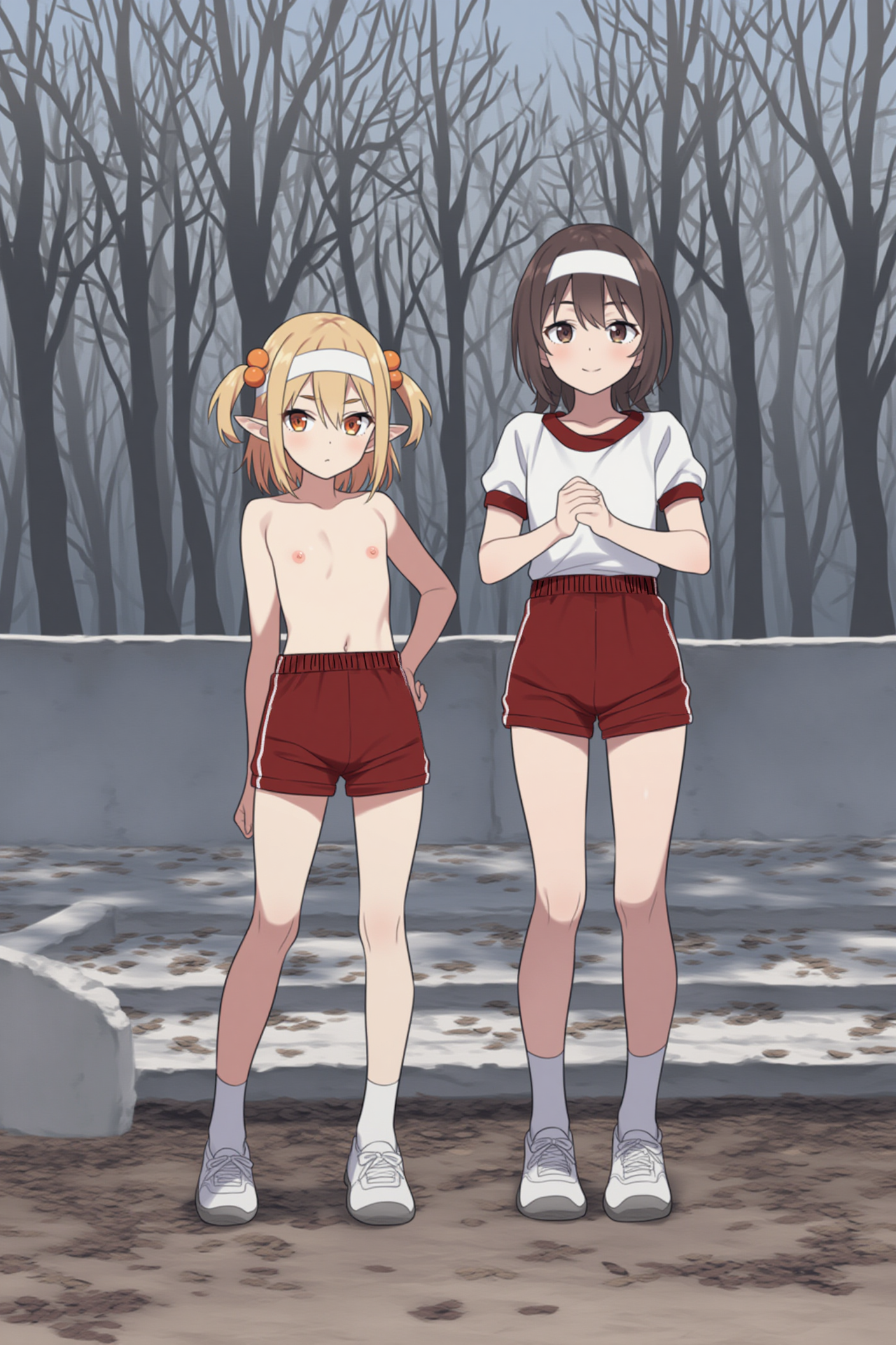 真冬に半袖短パン+上半身裸短パン
