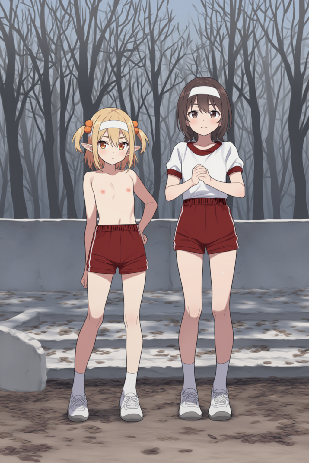 真冬に半袖短パン+上半身裸短パン