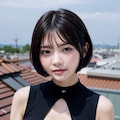 複雑カット黒ボディースーツでポロリ 3枚目