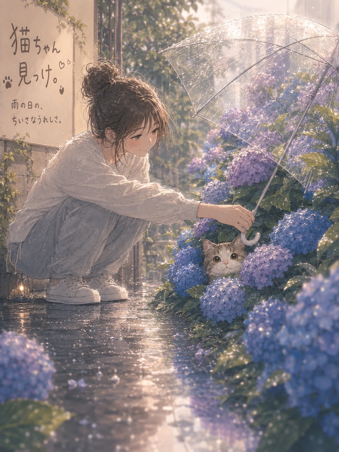 紫陽花の中に、猫ちゃん見っけ。