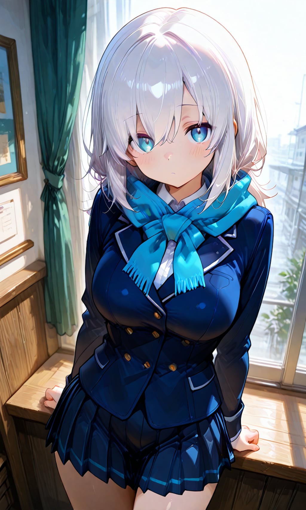 銀髪の制服少女