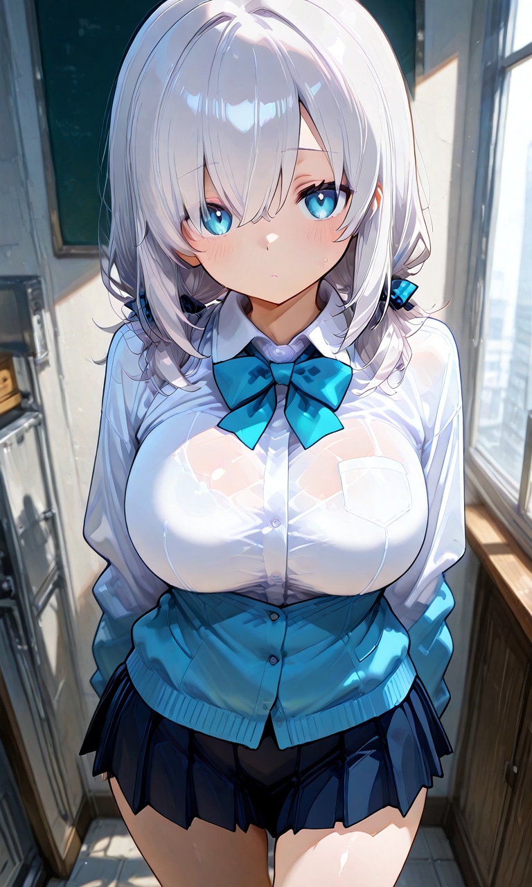 銀髪の制服少女 | の人気AIイラスト・グラビア