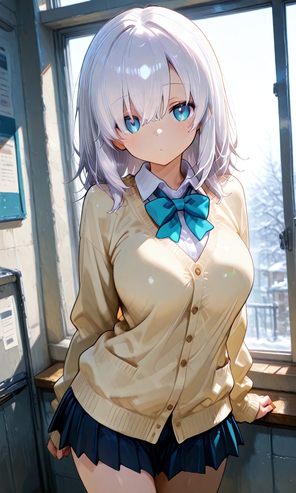 銀髪の制服少女