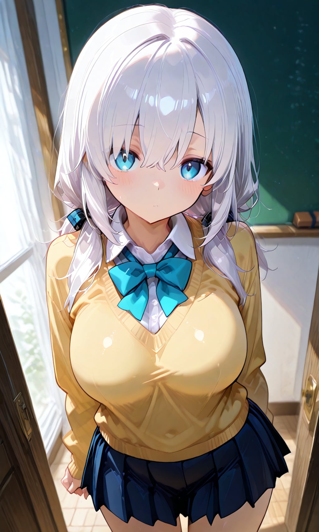 銀髪の制服少女