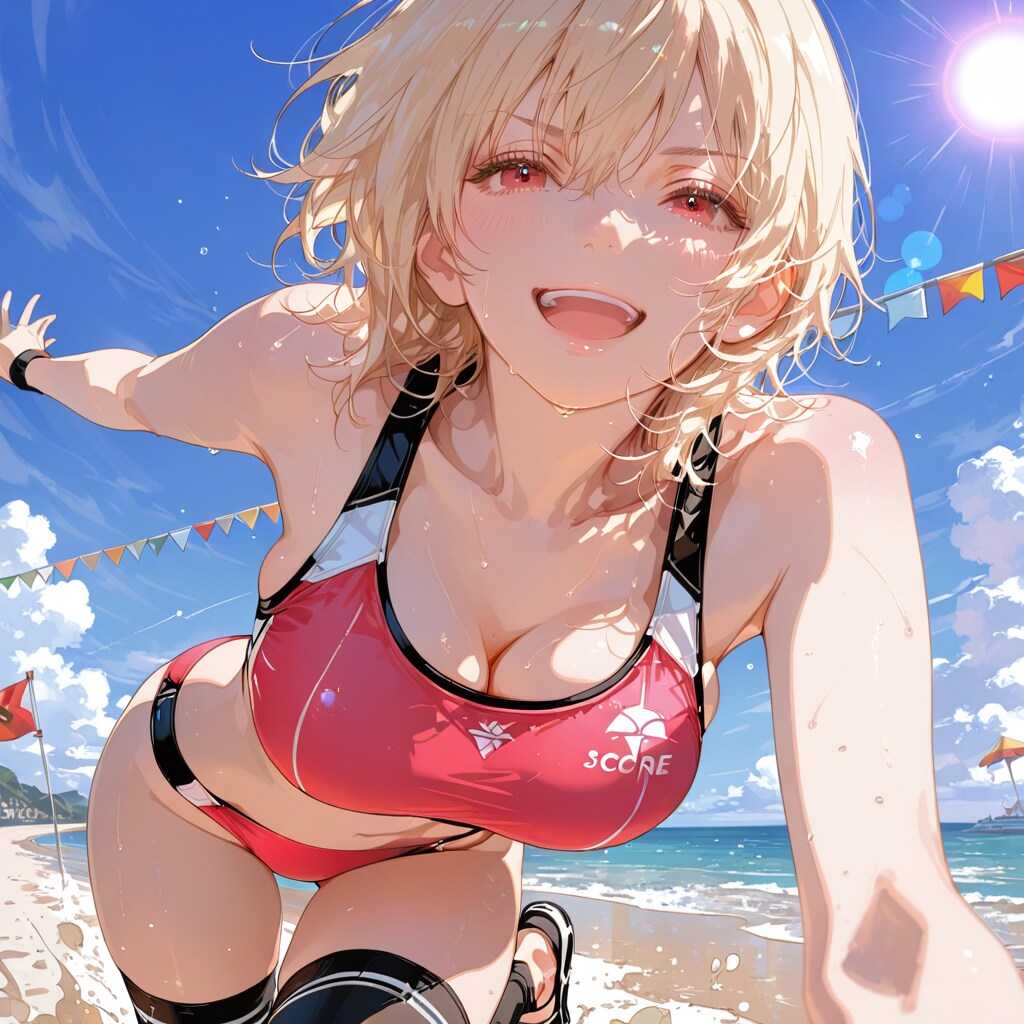 サマーフェスのビーチフラッグ大会にマジモードで飛び入り参加していた時の永賀依緒の大会予選の様子