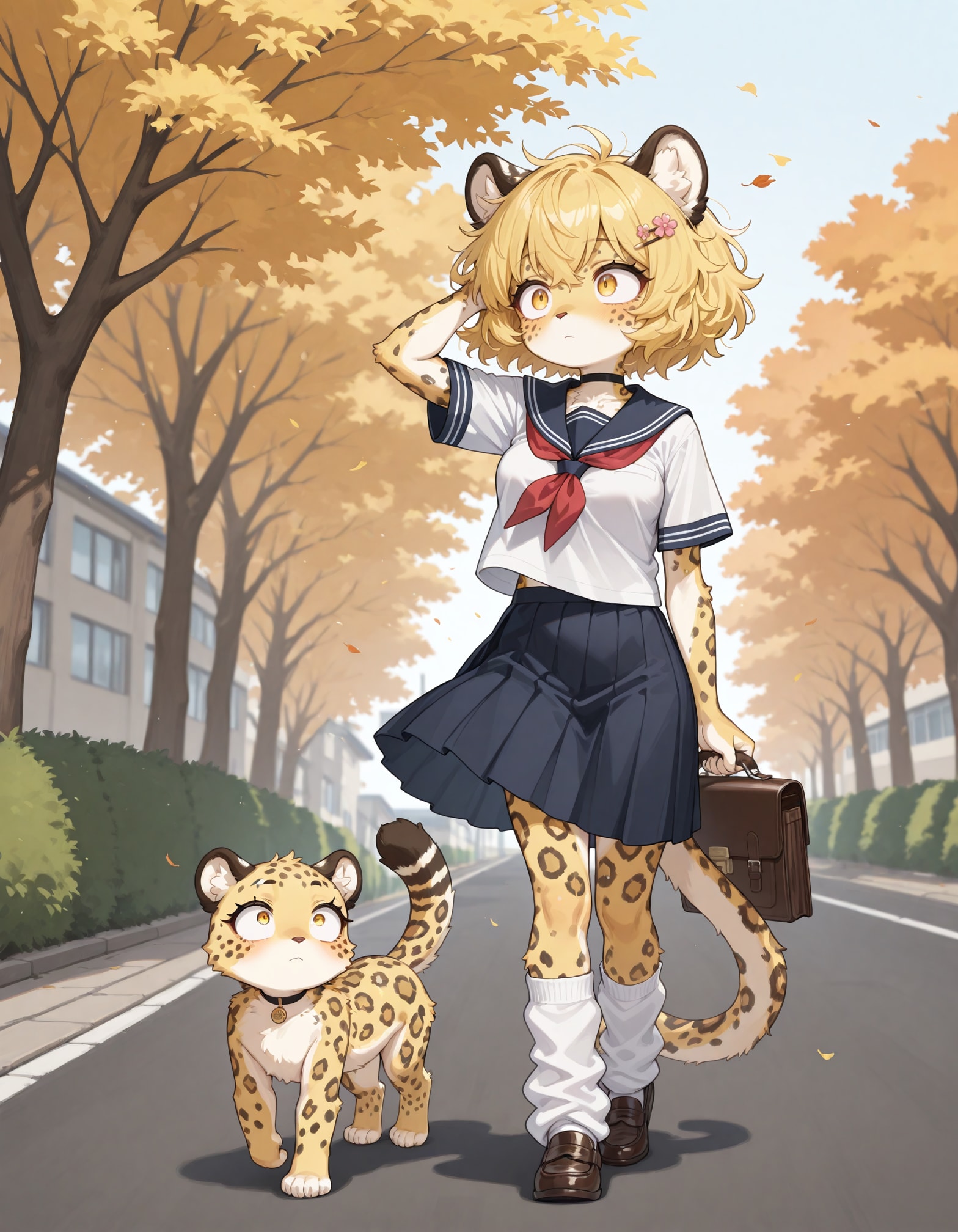 学校へ行くレオパード少女 | の人気AIイラスト・グラビア