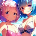 海で遊ぶレム＆ラム 3枚目