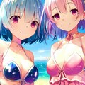海で遊ぶレム＆ラム 2枚目