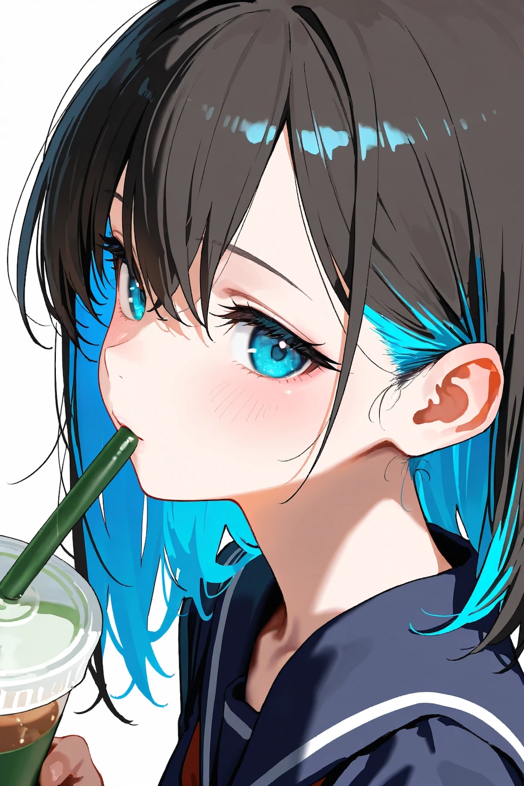 カフェの新作ドリンクを飲む女子高生