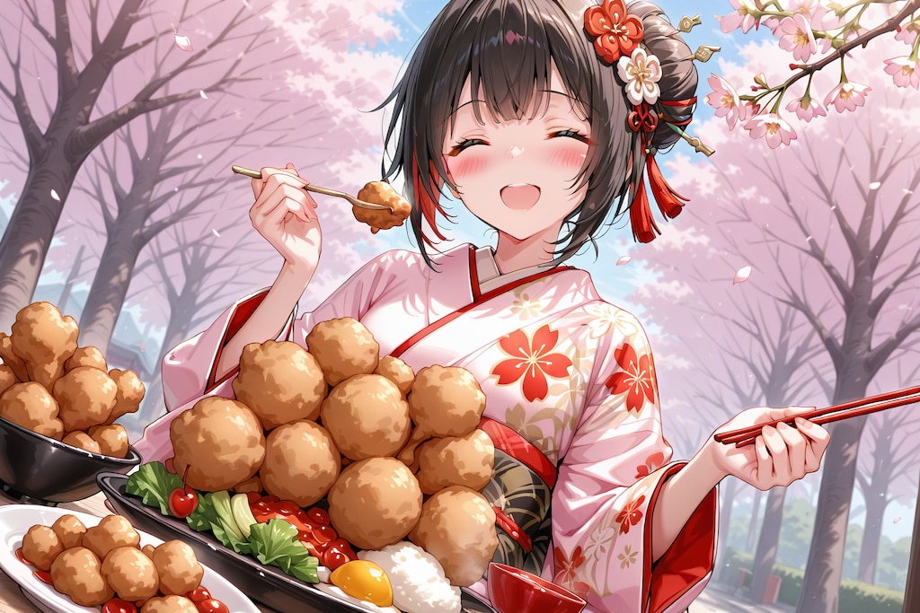 花見の御馳走はクソ鴉に渡す唐揚げ