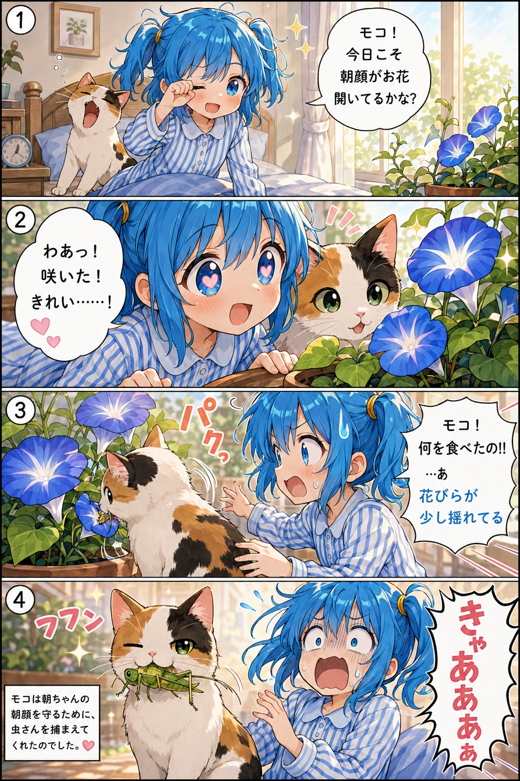 4コマ漫画「朝顔咲いた」