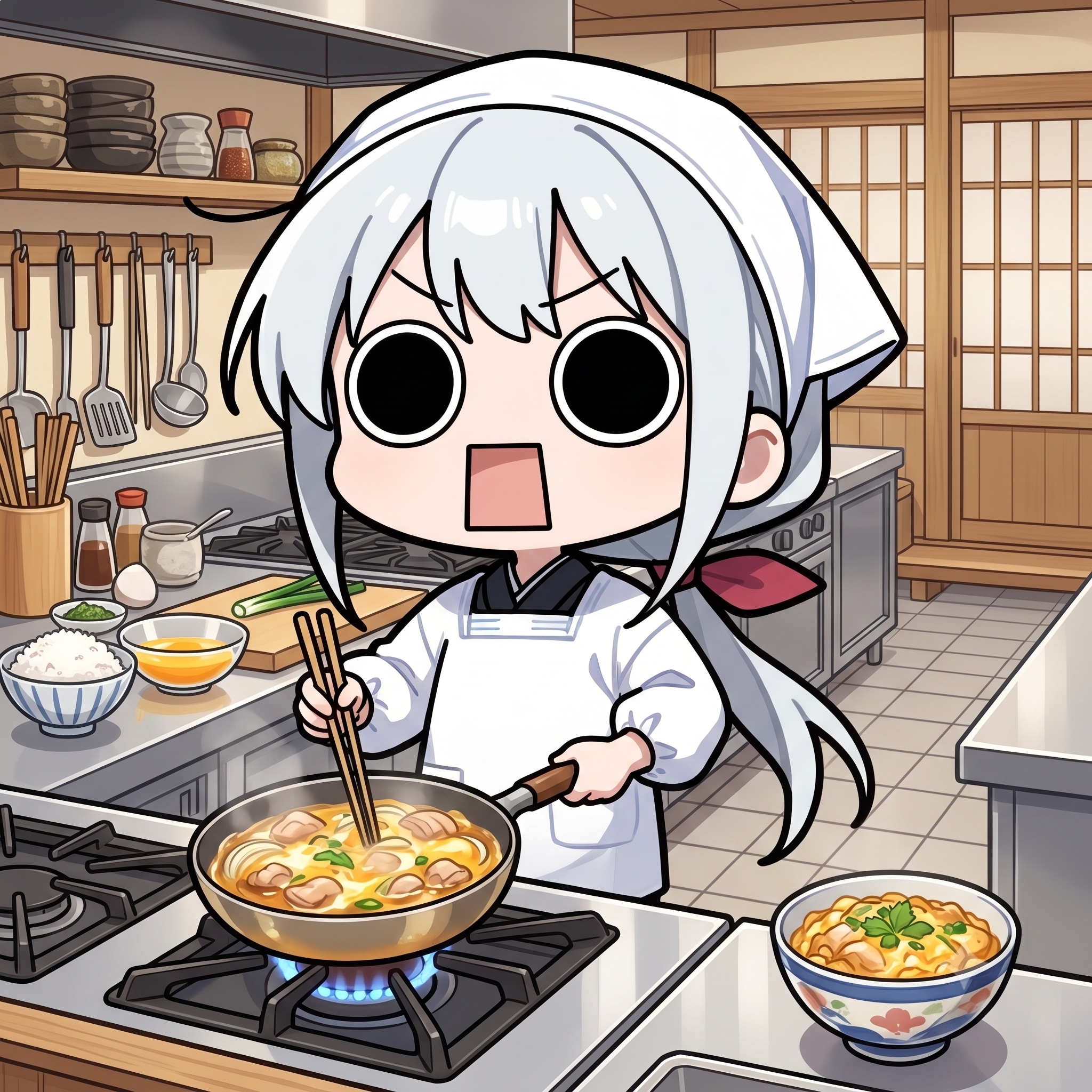 親子丼を作るえらいこっちゃ嬢