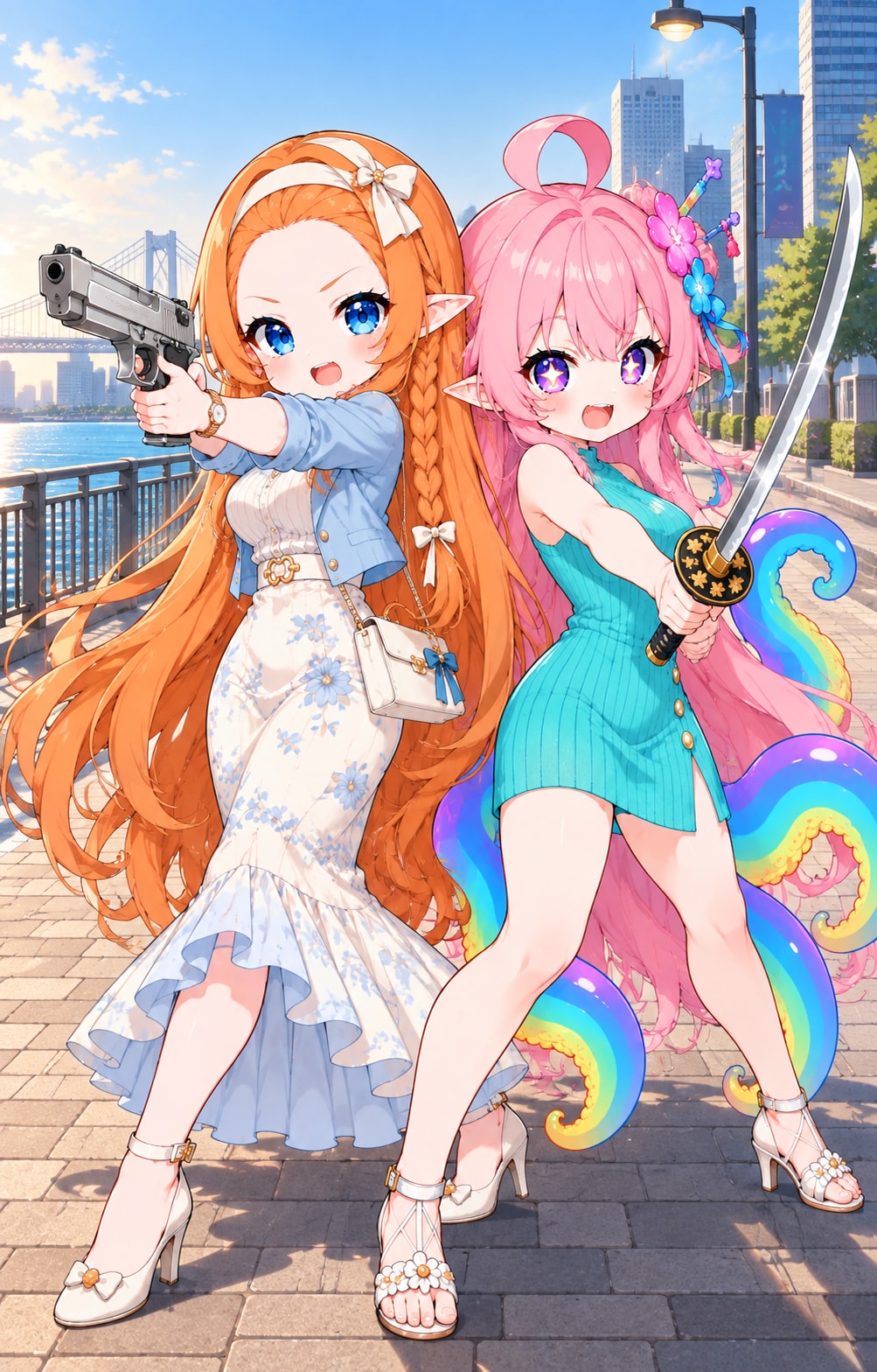 新衣装で張り切る『桃タコ＆でこオレンジ』 | の人気AIイラスト・グラビア