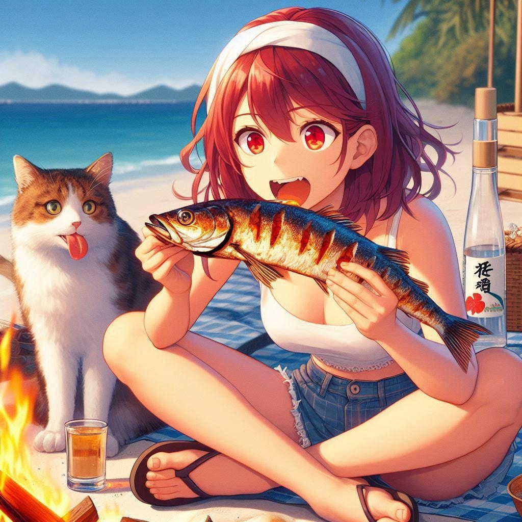 浜焼きを食べるレンちゃん