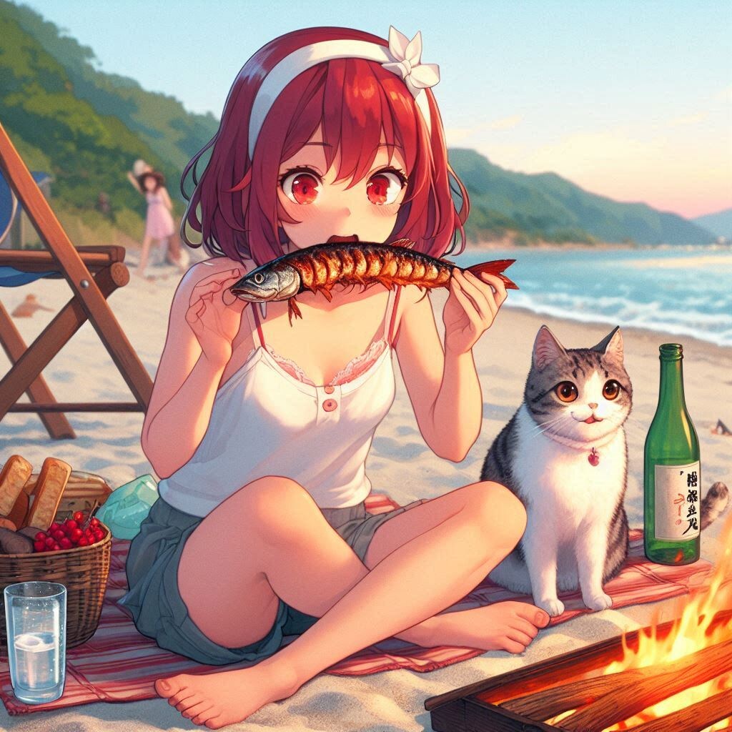 浜焼きを食べるレンちゃん