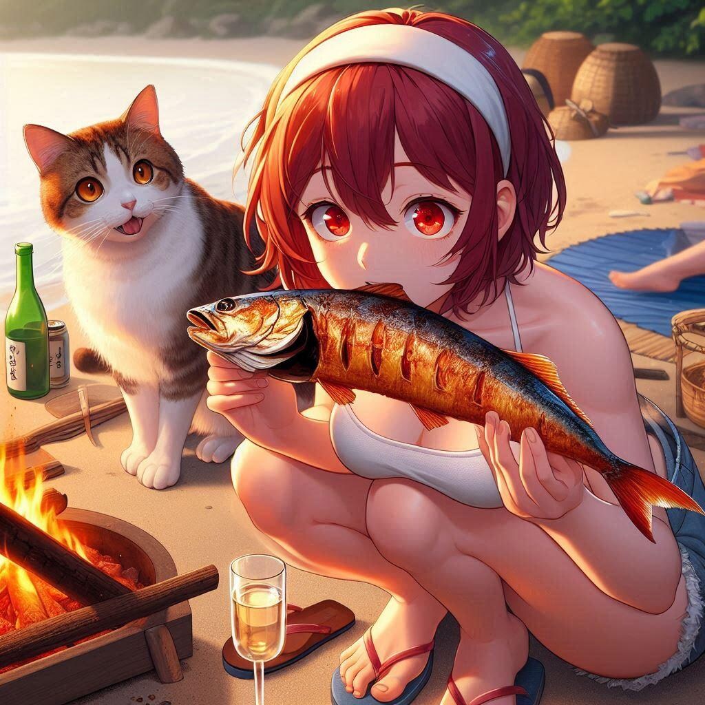 浜焼きを食べるレンちゃん